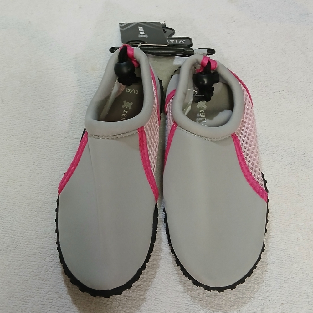 Gray and Pink Water Shoes with Slip-On Design